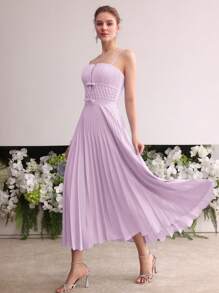 MOTF Soiréza PLEATED FLOWY CAMI COCKTAIL DRESS - Purple - View 5