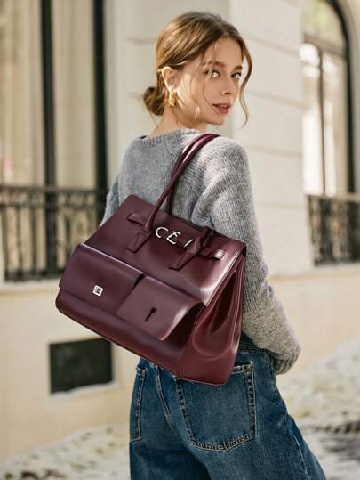 SHECARRY Fashionable Versatile Solid Color Tote Bag, Commuter Bag Valentines, Eye-Catching Work Bags For Women