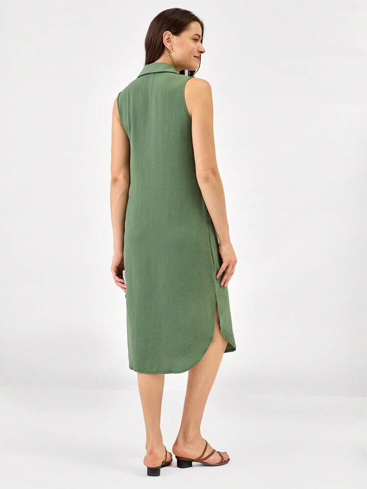 Robe-chemise décontractée sans manches avec poches sur les côtés, robe mi-longue pour femme, collection printemps/été