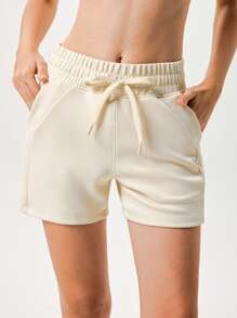 Menodora SHEIN Sport Short droit athlétique en maille de couleur unie à taille haute pour femmes - Nude - Voir 5