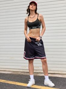Streetz SHEIN Sport 女士舒适字母印花吊带运动文胸，夏季 - 黑色 - 查看 3