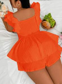Flirla Plus Size Women's Sweetheart Neck Bowknot Romper, Romantic Holiday Style - Orange - View 2