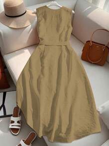 Franclia Váy không tay màu cam cao cấp của Pháp - Màu Khaki - Xem 2