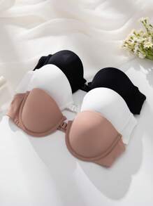 Shein Underwear&Sleepwear Basics Set de 3 sujetadores minimalistas sin tirantes sexy para mujeres, con cierre delantero tipo bustier