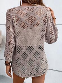 Breezaya Pull ample oversize à manches chauve-souris et couleur unie pour femmes