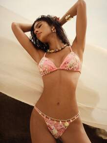 Anewsta 25SS Spring/Summer Fashionable Elegant & Sophisticated Laser Cut Hollow Out Bikini Set - Beige - View 5