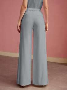MOTF PREMIUM BUTTON DETAIL WIDE LEG PANTS - Blue - View 5