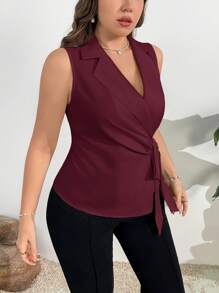 Firerie Plus Size Women Elegant Commuting Chic Vacation Delicate Afternoon Tea Slightly Sexy Date Music Party INS Vintage College Beach Photo Casual Sophisticated Commute Wrapped Tie Back Sleeveless Vest, Spring/Summer,Business Casual In Fall/Winter