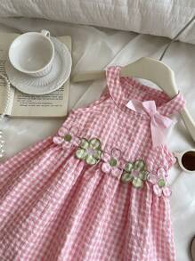 Robe à carreaux sans manches à col-ras-du-cou en coton doux, style nature, pour bébé fille/bambin de 0 à 3 ans, printemps/été