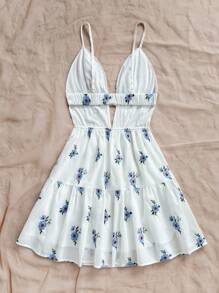 Soleia 女士节日浪漫花卉刺绣 V 领镂空露背腰拼接 A 字吊带迷你连衣裙 - 彩色 - 查看 2