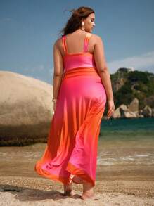 Swim Oasis Conjunto de 2 piezas de traje de baño de una pieza acampanado y degradado en talla grande para mujer - Multicolor - Ver 8