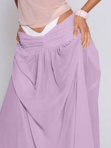 MUSERA Chân váy maxi voan dáng rộng cạp thấp phong cách Boho, thích hợp cho kỳ nghỉ hè ở Ibiza, lễ Phục sinh. - Màu tím hoa cà - Xem 2