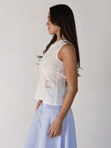 Roylia Blusa casual con espalda hueca de moda para mujer - Blanco - Ver 4
