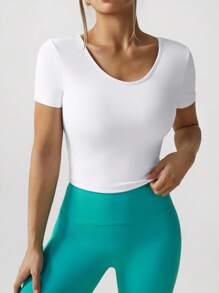 Hanevo Women's Plain Color Yoga T-Shirt, Fashionable For Summer Sportwear For Daily Wear - White - View 6