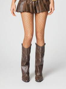 ROMWE Grunge Punk 1 par de calcetines de rejilla con diamantes de imitación calados en estilo Academia Oscura