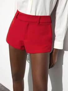 Maija Red Minimalist Urban Style Women's Shorts, Fashion Versatile Business Casual, Spring/Summer Valentine's Day Beach Weddings & Events - Red - View 6