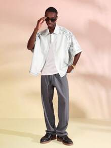 SUMWON Luxury Oversized Short Sleeve Button Down Studio Shirt Fleur De Lis Baroque Pattern Streetwear Summer Resort Wear Casual Fashion Top - Green - View 6