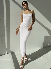 Firerie Elegant Romantic Apricot Spaghetti Strap V-Neck Fitted Textured Long Dress, Suitable For Valentine's Day And Wedding Season, Spring/Summer,Bodycon Dress,Boho Clothes Women - White - View 3