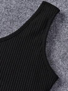 SHEIN 青少年女孩夏季波西米亚风两件套单肩上衣和石洗做旧破洞不对称腰部毛边下摆裹身牛仔短裤，夏季女童服装 - 淺色水洗藍 - 查看 5