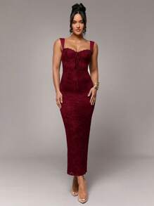 Silquee 纯黑色弹力蕾丝性感优雅甜美浪漫宽肩带女士长裙，适合鸡尾酒会、浪漫约会、打底衫、派对、正式聚会、夜间外出、婚礼宾客礼服、伴娘礼服、万圣节礼服、圣诞节礼服、情人节礼服、度假礼服、春/初夏