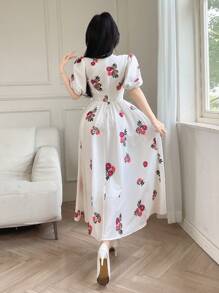Modelyn Floral Texture Mid-Length Dress For Women, Summer - White - View 4