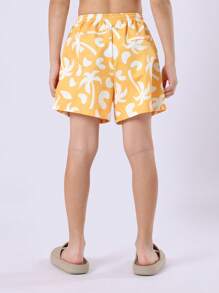 SUMWON Palm Tree Paradise Summer Swim Shorts Vacation Beach Pool Board Athletic California Style Elastic Band Mid Rise Surf Shorts