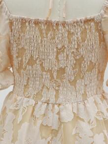 Flirla Robe courte à manches bouffantes à nouer en jacquard grande taille, style vacances pour le printemps/l'été