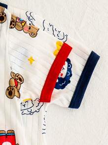 4pcs/Set Young Boy Summer Cartoon Animal Print Short Sleeve T-Shirt And Shorts Pajama Set