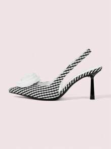CUCCOO DOLLMOD Fashion Elegant Plaid Fabric High Heel Shoes For Women, Suitable For Vacation - Black and White - View 6