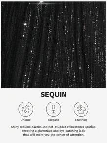 Glamine Vestido corto casual de manga larga con hombros oblicuos y paneles esponjosos para mujer, para fiestas y vacaciones. Atuendo de mujer con lentejuelas