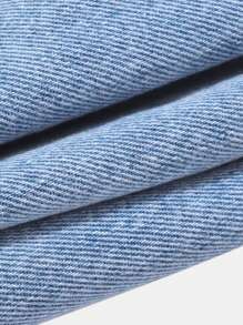 SHEIN Playful Pals 女童休闲舒适度假时尚街头涂鸦印花水洗柔软破洞宽松薄款牛仔裤，夏季 - 中等水洗藍 - 查看 3