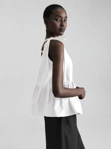 Ontre 2025新款女士无袖纯色简约时尚背心，适合夏季穿着，波西米亚风格，度假休闲，吊带设计，蝴蝶结抽绳，商务休闲女装，海滩度假生日派对，女教师制服，白色女式度假/商务休闲背心 - 白色 - 查看 4