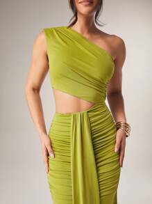 Silquee Đầm Maxi đuôi cá xếp ly bất đối xứng sang trọng cho nữ dự tiệc - màu xanh lá - Xem 3