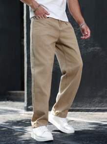 Manfinity Homme Jeans casual in denim con bottone e tasca, di colore unito, versatile per gli uomini