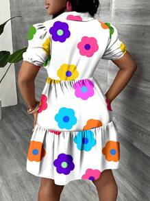 Slaydiva Minimalistisches Lässig Damenkleid, geeignet für Sommer & Urlaub, Bunter Blume Muster, Boho Style