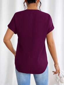 EMERY ROSE 夏季休闲半拉链蝙蝠袖衬衫，短袖上衣