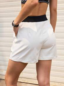 SHEIN Sports Pantaloncini sportivi casual e larghi da donna, a contrasto di colore, per l'estate - Bianco - Visualizzare 7