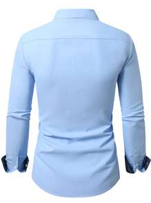 Calvornis Men's Casual Business Long Sleeve Shirt With Contrast Collar And Cuffs Men Fitted Shirts Men's Fashion Shirts, Fall - Baby Blue - View 2