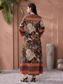 Al Najma 女士休闲腰果印花V领长袖宽松阿拉伯风格连衣裙，适合节日穿着，端庄大方 - 彩色 - 查看 2