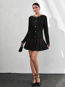 CLARA VERO New Arrival Autumn Women Rhinestone Embellished Short Cardigan Knit Top - Black - View 6