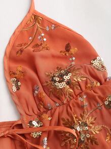 Sweetra Top à bretelles papillon décoré de sequins et de broderie pour femmes, avec des bretelles réglables, convient pour les vacances à la plage, le printemps/été - Jaune citron - Voir 5