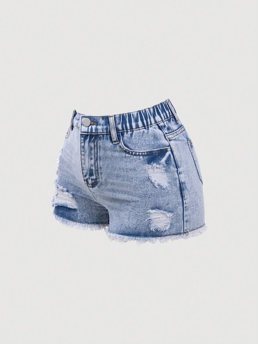 Girls Casual Asymmetrical Distressed Hem Blue Denim Pants Tween Girl Clothes 14y Tween Kid Girl Clothes Tween Clothes Girls Summer Tween Summer Clothes Girls Tween Summer Cloths Young Girls Sets Summer Young Girls Sets Shorts Jean Jean Shorts For Teens Summer Summer Clothes For Teens Shorts, School, Campus, College