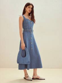 MOTF STUDIO 系腰带拉链牛仔连衣裙