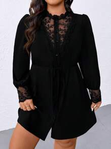 SHEIN CURVE+ 大码女式深 V 领镂空蕾丝休闲连衣裙