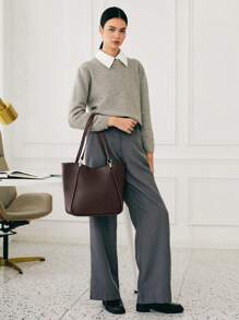 SHECARRY 女士复古休闲手提包，百搭时尚，引人注目的女士工作包 - 咖啡棕 - 查看 5