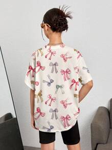 SHEIN Leap Crew Teen Girls' Casual Loose Fit Butterfly Print Knit T-Shirt, Suitable For Summer - Multicolor - View 2