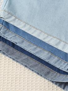3 件套 Tween 女童 Y2K 风格宽松牛仔短裤，卷边下摆，复古浅蓝色/中蓝色/深蓝色水洗牛仔短裤，面料柔软舒适，休闲时尚