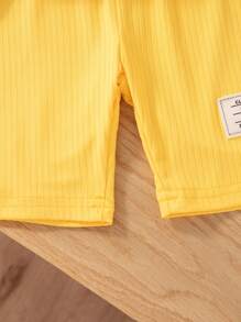 Elladie kids Summer Young Girls Flower Print Round Neck Short Sleeve T-Shirt&Ribbed Comfortable Fashion Pants - Yellow - View 7