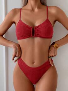 Swim Vcay Set de bikini casual a rayas y texturado para mujer, apropiado para vacaciones