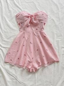 Soleia 女士节日、狂欢节、海滩巡航度假连体衣，粉色和白色条纹蝴蝶结设计，褶皱前扭后宽松连体衣，适合派对、约会、下午茶、夏季服装 - 彩色 - 查看 5